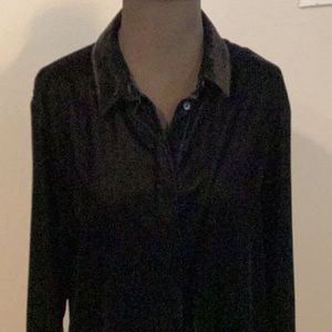 Holiday black velvet button front blouse